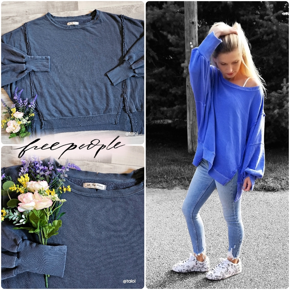 NWOT Free People Camden Sweatshirt in Steel Blue Size XS